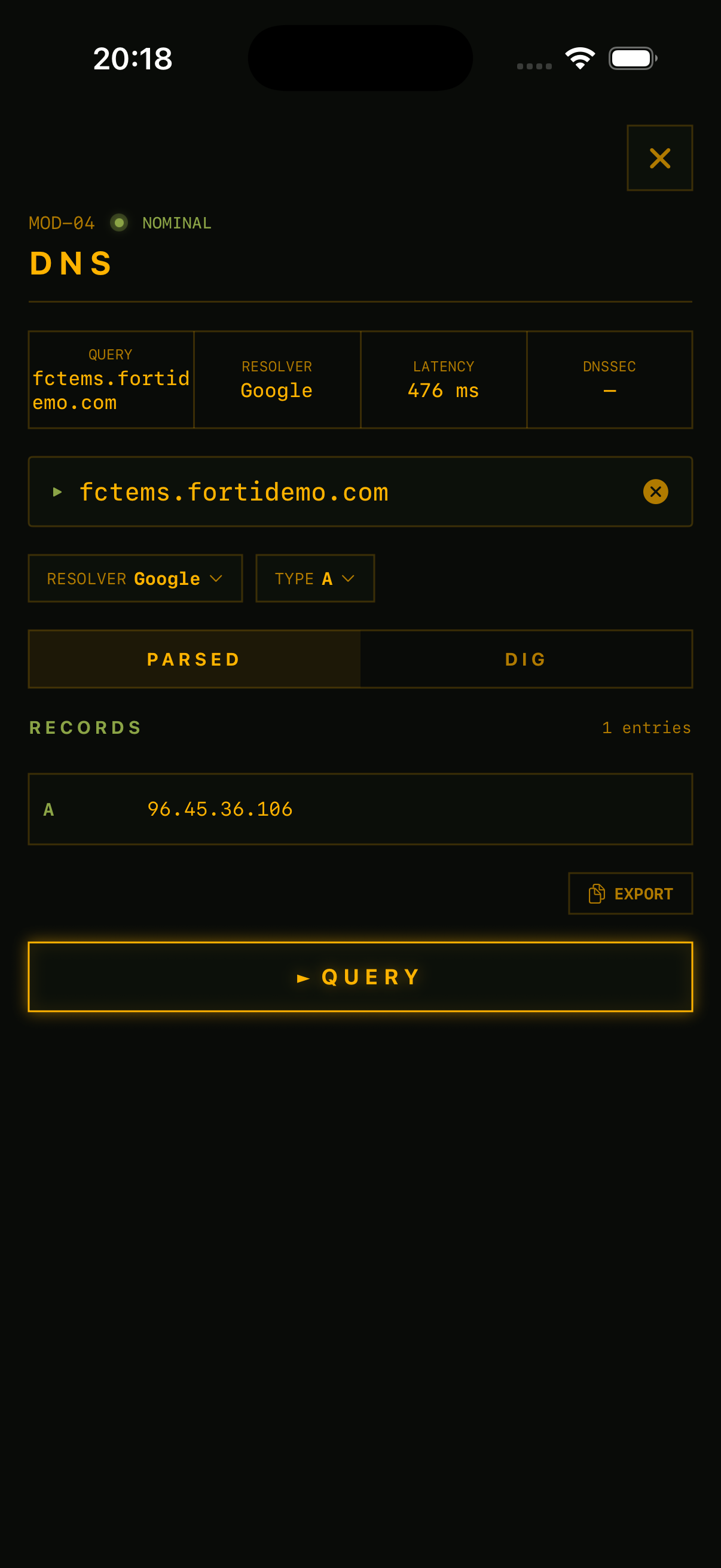 RECON DNS Lookup resolving FortiClient EMS hostname